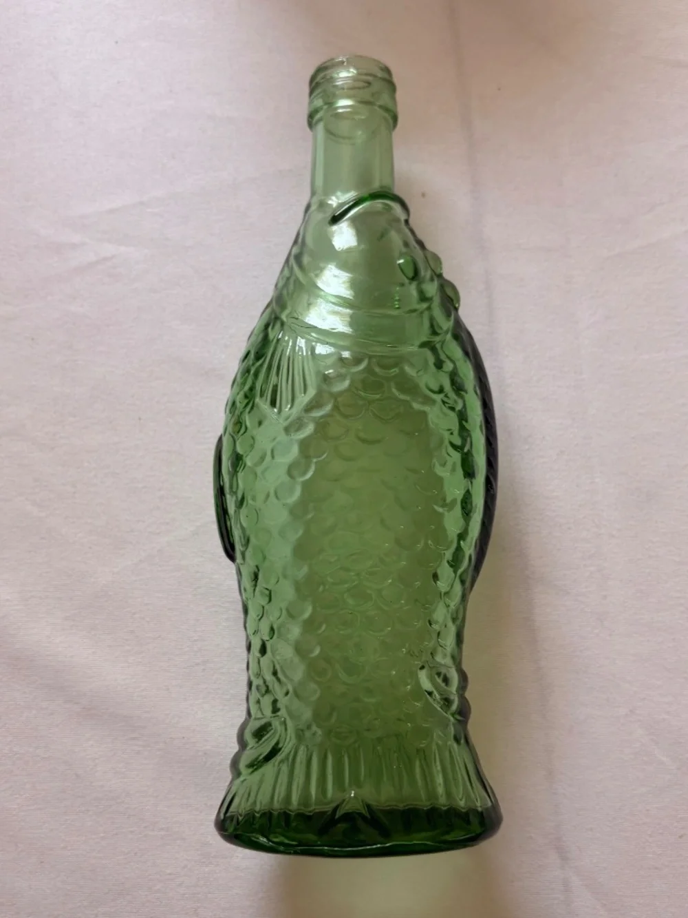Vintage Vetreria Etrusca VE Green Glass Fish Shaped Bottle Italy 7.5